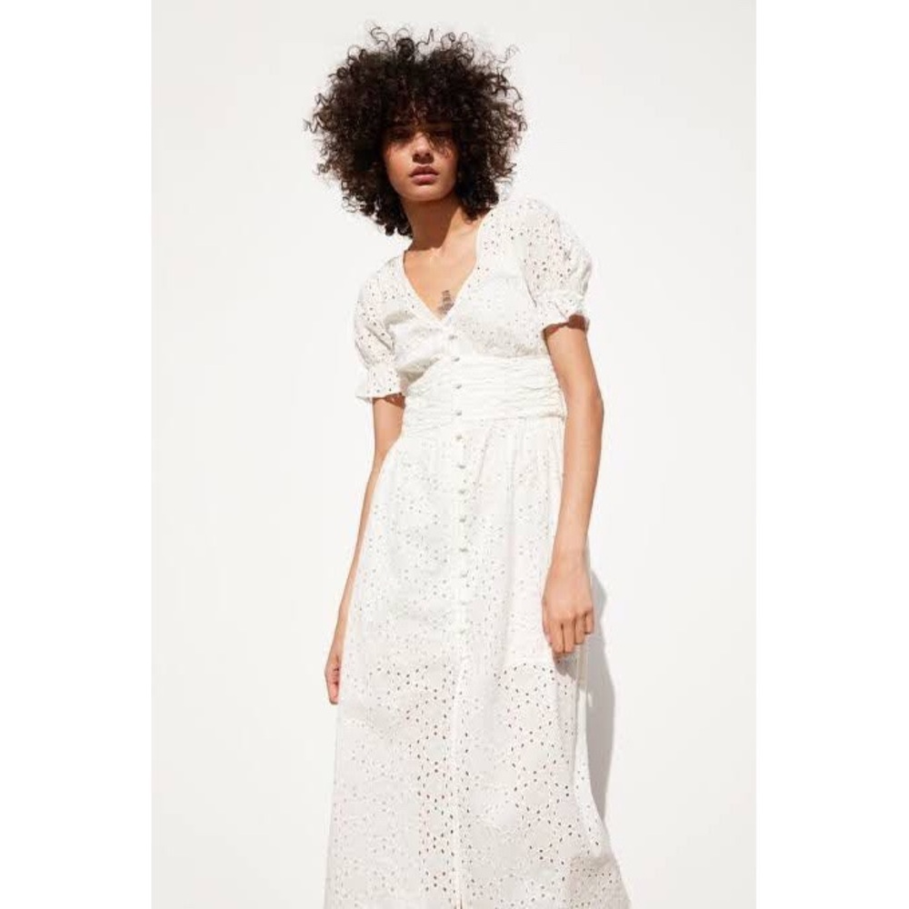 ZARA OPENWORK EMBROIDERY LACE MIDI DRESS